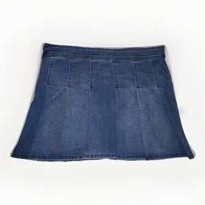 NWT Abound Denim Jean Skirt Mid Rise Stretch Pleated Med Wash Side Zip Size 34